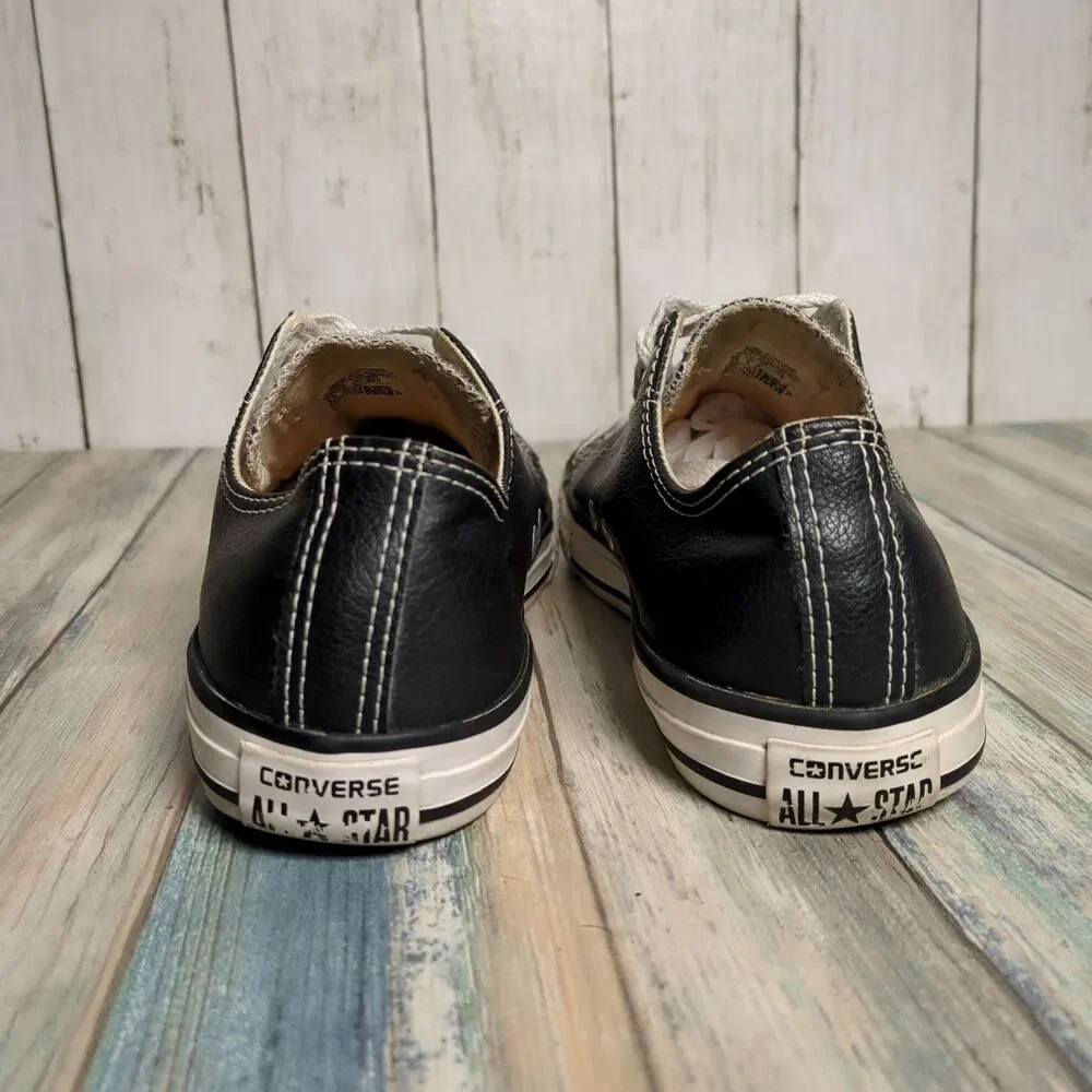 Converse All Star Youth 5.5 Black Faux Leather Low Top Shoes Sneakers Chucks